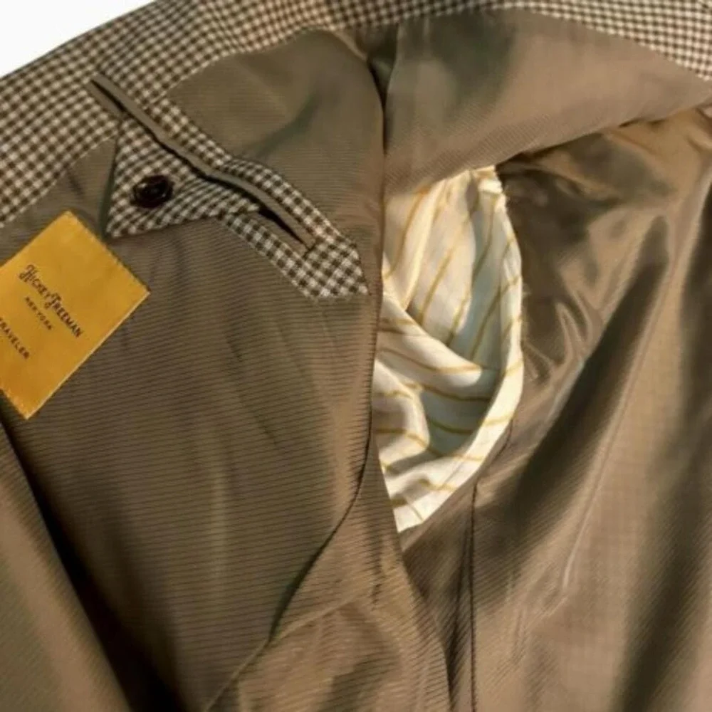 Hickey Freeman Men's Wool Blazer‎ Sport Coat Brown Check 2-Button 42R Lined USA
